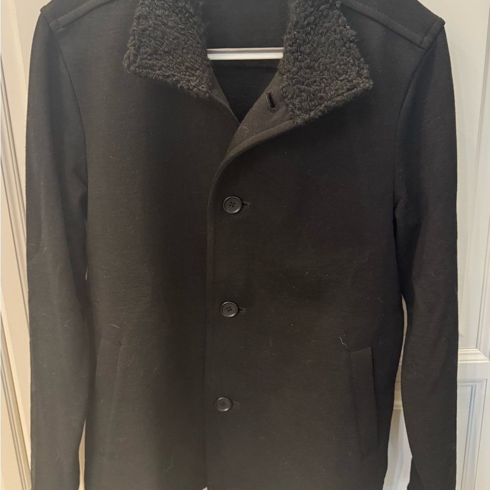 JAMES PERSE FAUX SHEARLING-TRIMMED FRENCH COTTON-TERRY JACKET